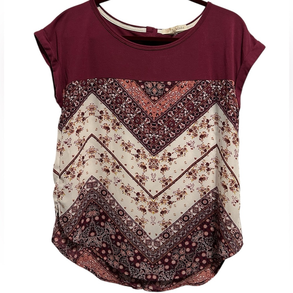 Rewind Burgundy Scarf Print Top Medium